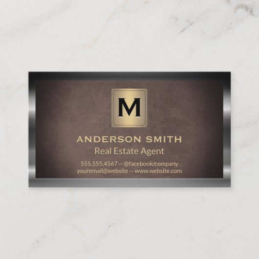 ダークメタリックフレーム |茶色のテクスチャの背景 名刺 (正面)
