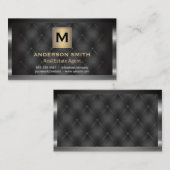 ダークメタリックフレーム | 金ゴールド モダン | 布張りの 名刺 (正面/裏面)