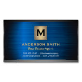 ダークメタリックフレーム | 青いメタリック背景 マグネット名刺 (正面)