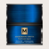 ダークメタリックフレーム | 青いメタリック背景 名刺 (外部フラット)