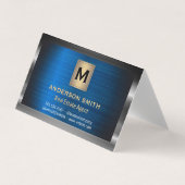 ダークメタリックフレーム | 青いメタリック背景 名刺 (正面)