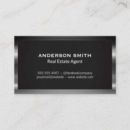 ダークメタリックフレーム | 黒いテクスチャの背景 名刺 (正面)