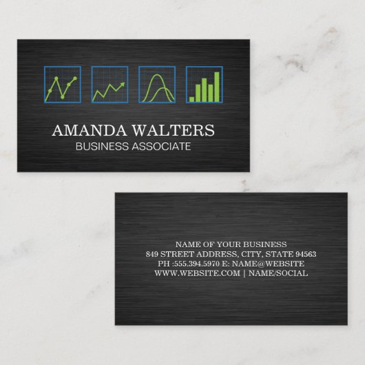 ダークメタル背景 |グラフとグラフ 名刺 (正面/裏面)