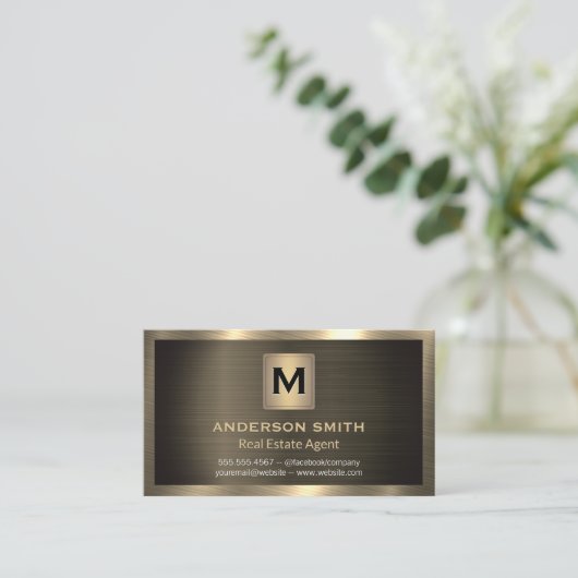 ダークメタル金ゴールド | 光沢のあるテクスチャ 名刺 (スタンド正面)