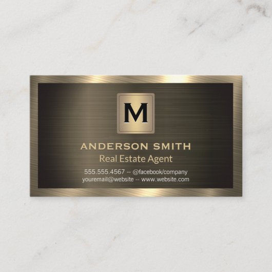 ダークメタル金ゴールド | 光沢のあるテクスチャ 名刺 (正面)