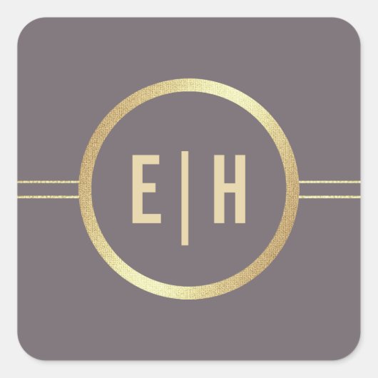 ダークモカ金ゴールドカスタムモノグラム結婚ズ スクエアシール (正面)