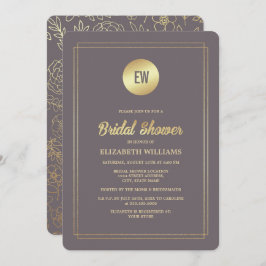 ダークモカ金ゴールドフローラブライダルシャワー 招待状