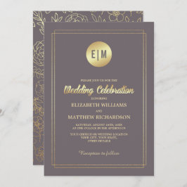 ダークモカ金ゴールド結婚フローラ 招待状