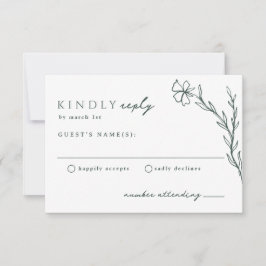 ダークモスエメラルドグリーンモダンステンシルボタニカル 出欠カード