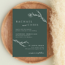 ダークモスエメラルドグリーンモダンステンシルボタニカル 招待状