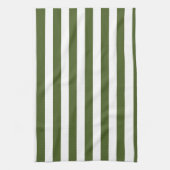 ダークモスグリーンと白ストライプ色 キッチンタオル (縦)