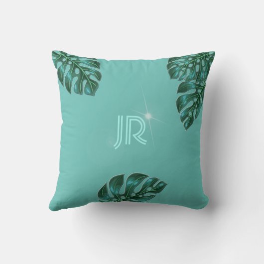 ダークモダンエメラルド熱帯紅葉装飾用クッション クッション (裏面)