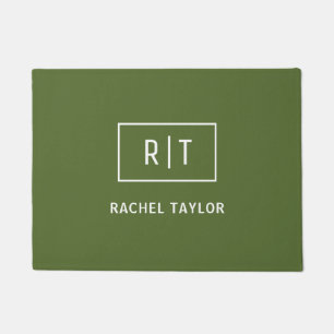 ダークモダンオリーブグリーンモノグラム ドアマット