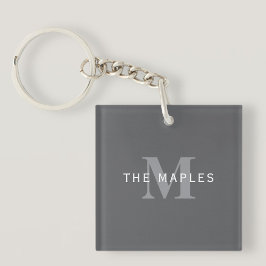 ダークモダングスタイリッシュ・グレイ・モノグラムと名前 キーホルダー
