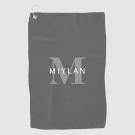 ダークモダングスタイリッシュ・グレイ・モノグラムと名前 ゴルフタオル
