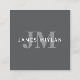 ダークモダングスタイリッシュ・グレイ・モノグラムと名前 スクエア名刺
