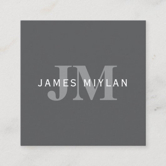 ダークモダングスタイリッシュ・グレイ・モノグラムと名前 スクエア名刺 (正面)