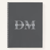 ダークモダングスタイリッシュ・グレイ・モノグラムと名前 ノートブック (正面)