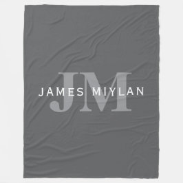 ダークモダングスタイリッシュ・グレイ・モノグラムと名前 フリースブランケット