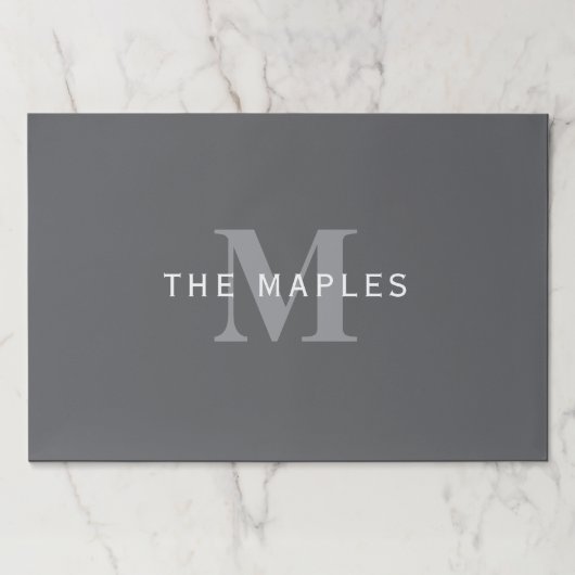 ダークモダングスタイリッシュ・グレイ・モノグラムと名前 ペーパーパッド (正面)