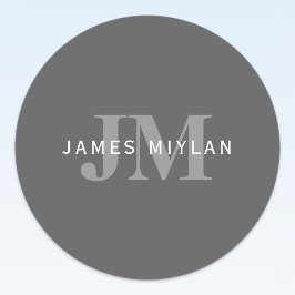 ダークモダングスタイリッシュ・グレイ・モノグラムと名前 ラウンドシール