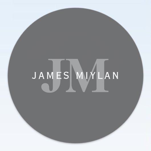 ダークモダングスタイリッシュ・グレイ・モノグラムと名前 ラウンドシール