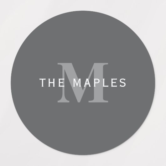 ダークモダングスタイリッシュ・グレイ・モノグラムと名前 ラベル (デザイン1)