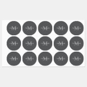 ダークモダングスタイリッシュ・グレイ・モノグラムと名前 ラベル (シート)
