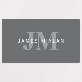 ダークモダングスタイリッシュ・グレイ・モノグラムと名前 ラベル