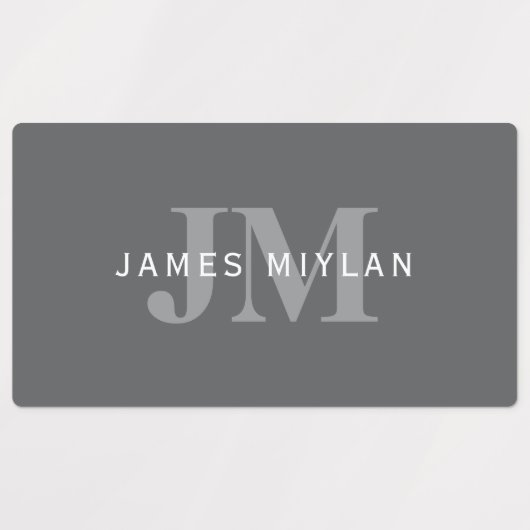 ダークモダングスタイリッシュ・グレイ・モノグラムと名前 ラベル (デザイン1)