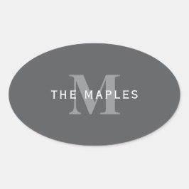 ダークモダングスタイリッシュ・グレイ・モノグラムと名前 楕円形シール