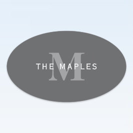 ダークモダングスタイリッシュ・グレイ・モノグラムと名前 楕円形シール