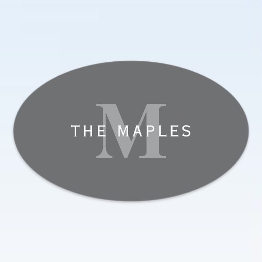 ダークモダングスタイリッシュ・グレイ・モノグラムと名前 楕円形シール