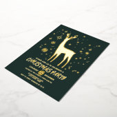 ダークモダングリーンと金ゴールド鹿エレガントクリスマスパーティー 箔招待状 (回転した状態)