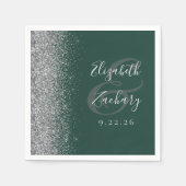 ダークモダングリーンシルバーグリッター結婚ズナプキン スタンダードカクテルナプキン (正面)