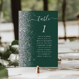 ダークモダングリーンシルバーグリッター結婚ズ テーブルナンバー