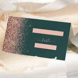 ダークモダングリーンバラ金ゴールドグリッターエッジ結婚 プレイスカード