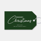 ダークモダングリーンメリークリスマス名前をカスタムする ギフトタグ (正面(横))
