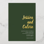 ダークモダングリーン金ゴールド文字結婚式招待状 箔招待状 (正面)