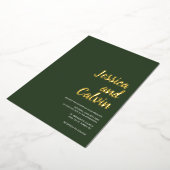 ダークモダングリーン金ゴールド文字結婚式招待状 箔招待状 (回転した状態)