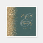 ダークモダングリーン金ゴールド結婚グリッター スタンダードカクテルナプキン (正面)