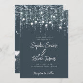 ダークモダングレイと白ぶら下がったのラ結婚イト 招待状 (正面/裏面)