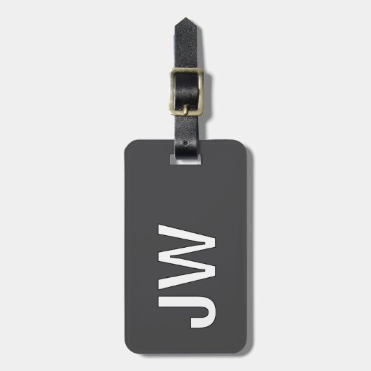 ダークモダングレイ白モノグラはっきりしたムQRコード ラゲッジタグ (正面縦)