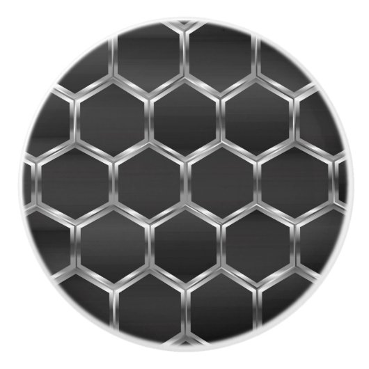 ダークモダングレーとシルバーグレーの八角形パターン セラミックノブ (正面)