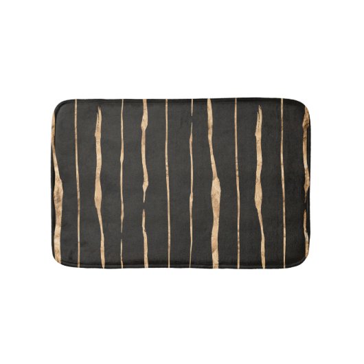 ダークモダングレーとバラ-金ゴールドパタストライプーン バスマット (正面)
