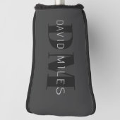 ダークモダングレーと黒の編集可能な名前とモノグラム ゴルフヘッドカバー (回転90)