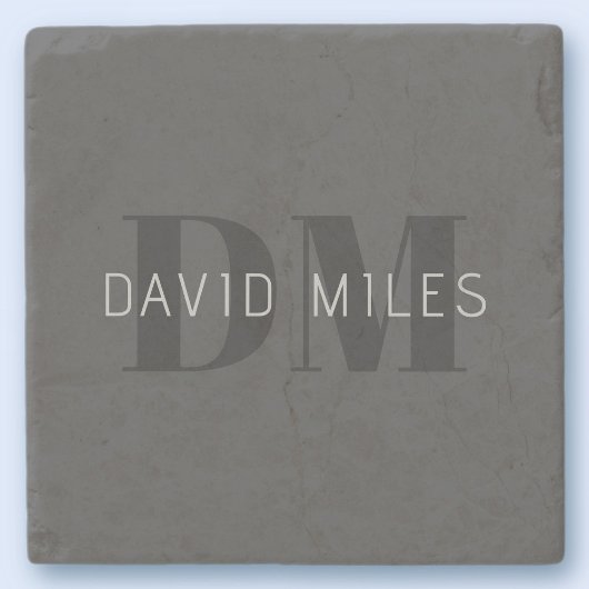 ダークモダングレーと黒の編集可能な名前とモノグラム ストーンコースター