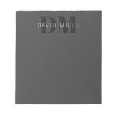 ダークモダングレーと黒の編集可能な名前とモノグラム ノートパッド (正面)