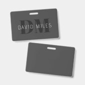 ダークモダングレーと黒の編集可能な名前とモノグラム バッジ (正面＆裏面)