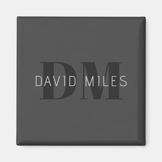 ダークモダングレーと黒の編集可能な名前とモノグラム マグネット (正面)
